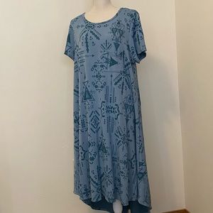 LuLaRoe Carly 3XL Jacquard Blue & Green Aztec